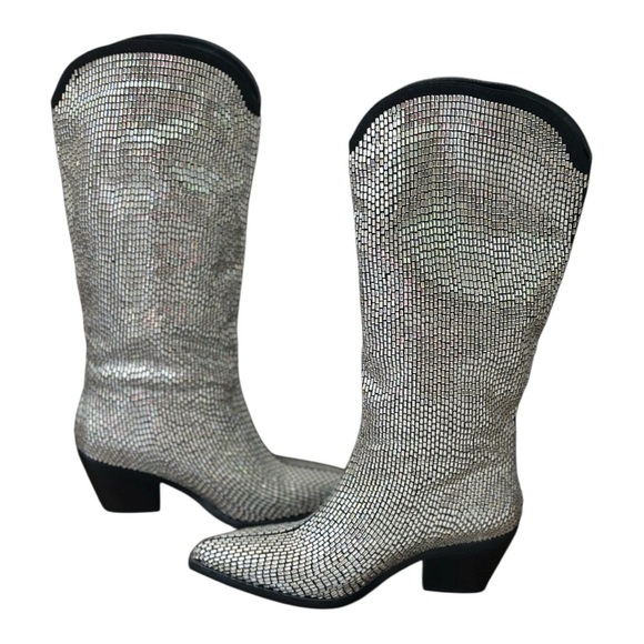 Amazing Lace New Black Silver Metallic Rhinestone Concert Festival Boots- Size 8 - Picture 5 of 7